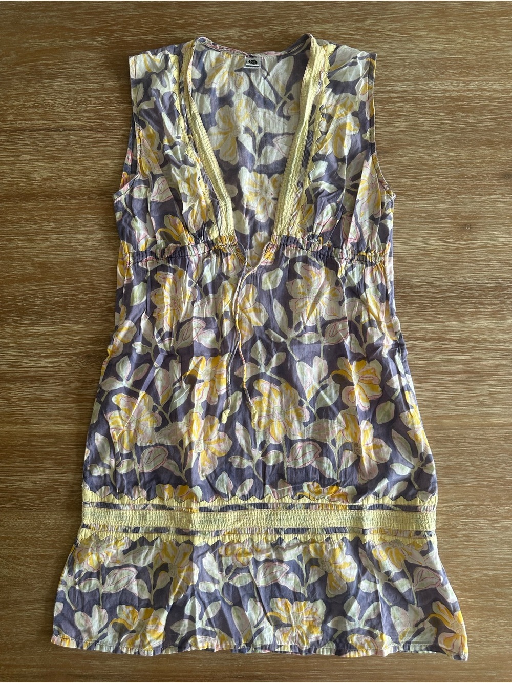 Women’s Floral V-Neck Swim Coverup - Yellow & Gray